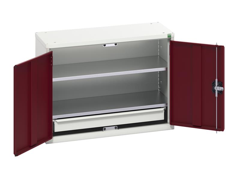 Verso Economy Wall Cupboard 2 Shelf + 1 Drawer 800mm Crimson Red