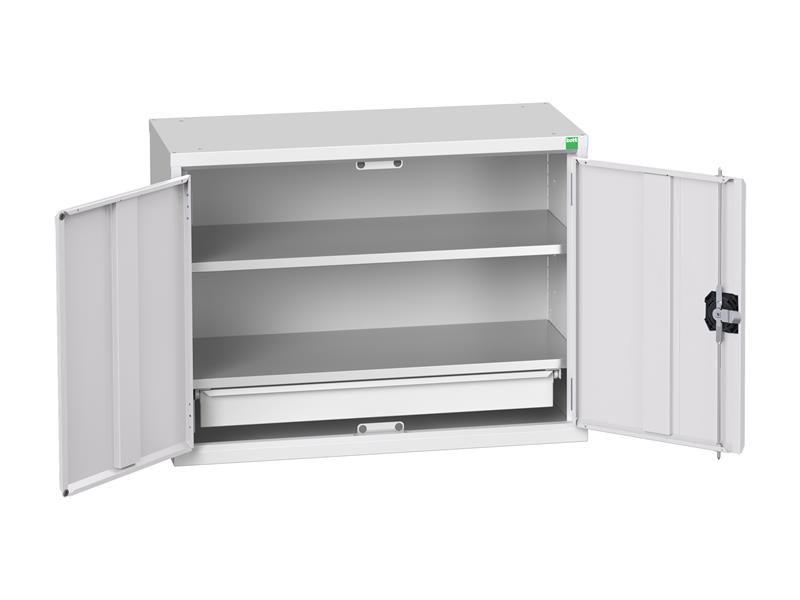 Verso Economy Wall Cupboard 2 Shelf + 1 Drawer 800mm Light Grey