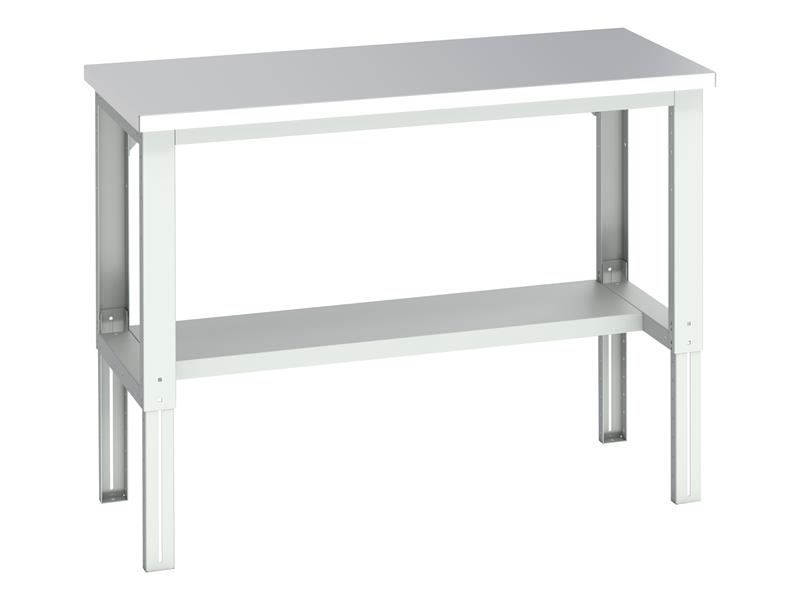 Cubio Adjustable Bench with Half Shelf, Stainless Steel Clad Top 1500 x 750mm