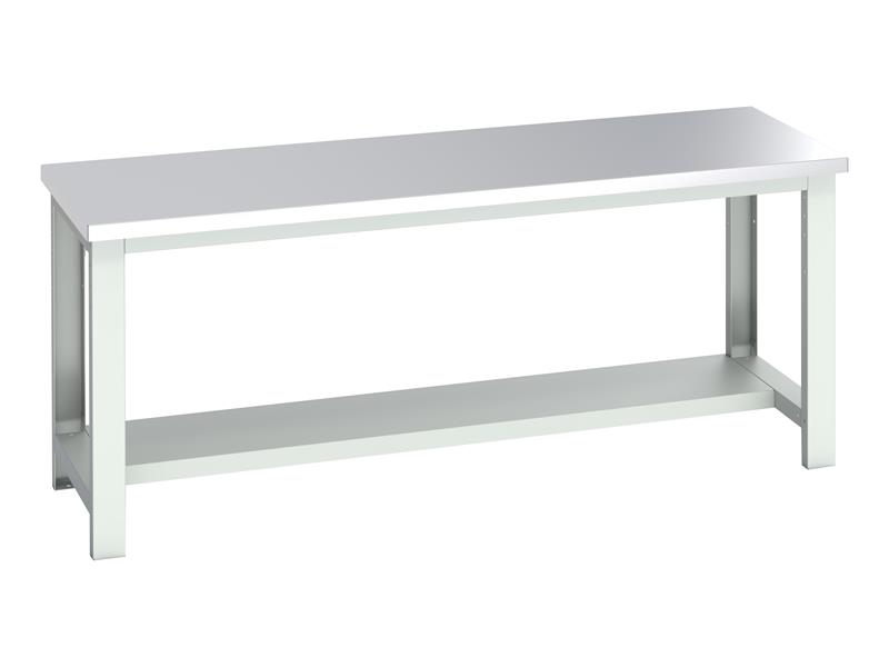Cubio Bench with Half Shelf, Stainless Steel Clad Top 2000 x 750mm