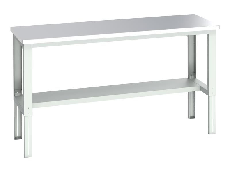 Cubio Adjustable Bench with Half Shelf, Stainless Steel Top 2000 x 750mm