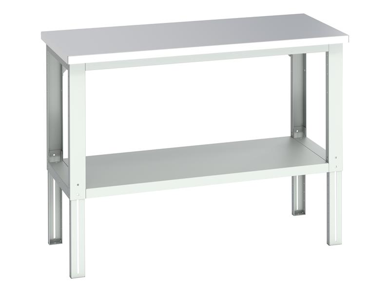 Cubio Adjustable Bench with Shelf, Stainless Steel Clad Top 1500 x 750mm