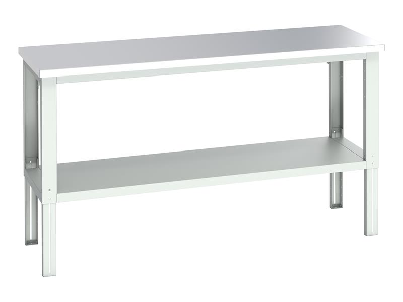 Cubio Adjustable Bench with Shelf, Stainless Steel Clad Top 2000 x 750mm