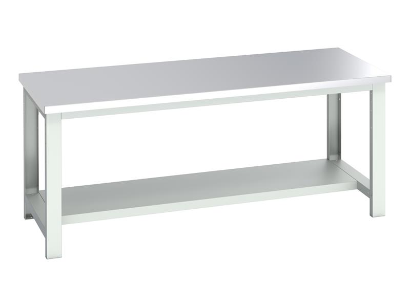 Cubio Bench with Half Shelf, Stainless Steel Clad Top 2000 x 900mm