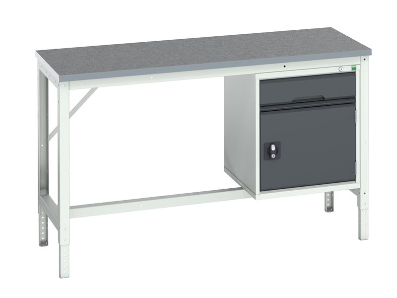 Verso Bench with Cupboard + Drawer, Lino Top 1500 x 600mm