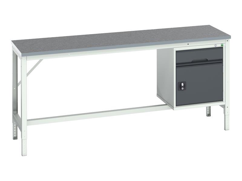 Verso Bench with Cupboard + Drawer, Lino Top 2000 x 600mm