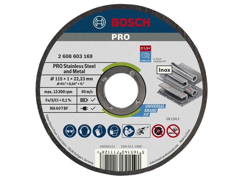 PRO Stainless Steel and Metal Bonded Cutting Disc 115 x 1.0 x 22.23mm