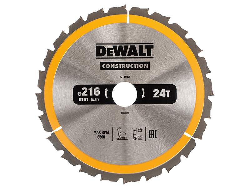 Stationary Construction Circular Saw Blade 216 x 30mm x 24T ATB/Neg