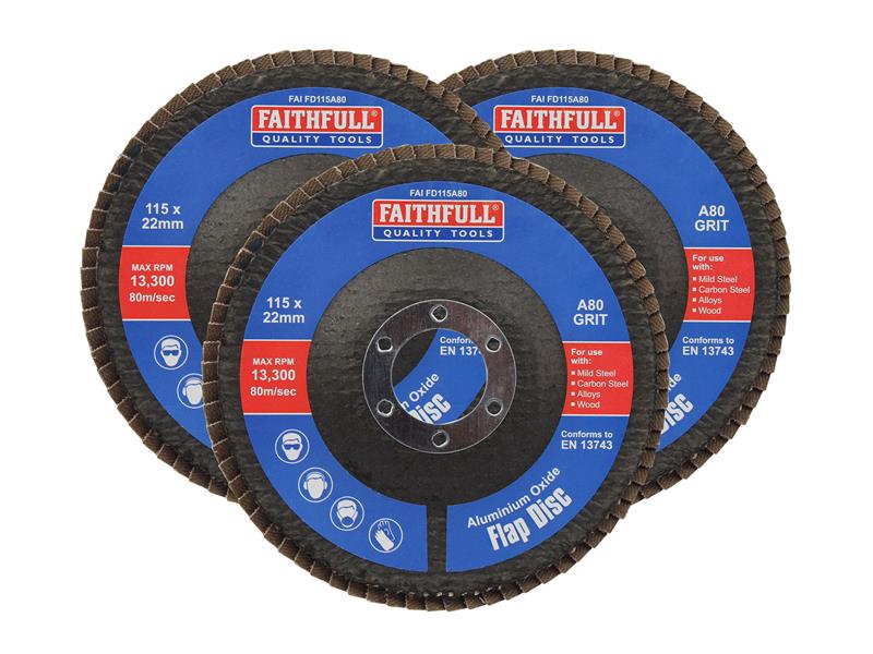 Aluminium Oxide Flap Disc 115 x 22mm 80 Grit (3 Pack)