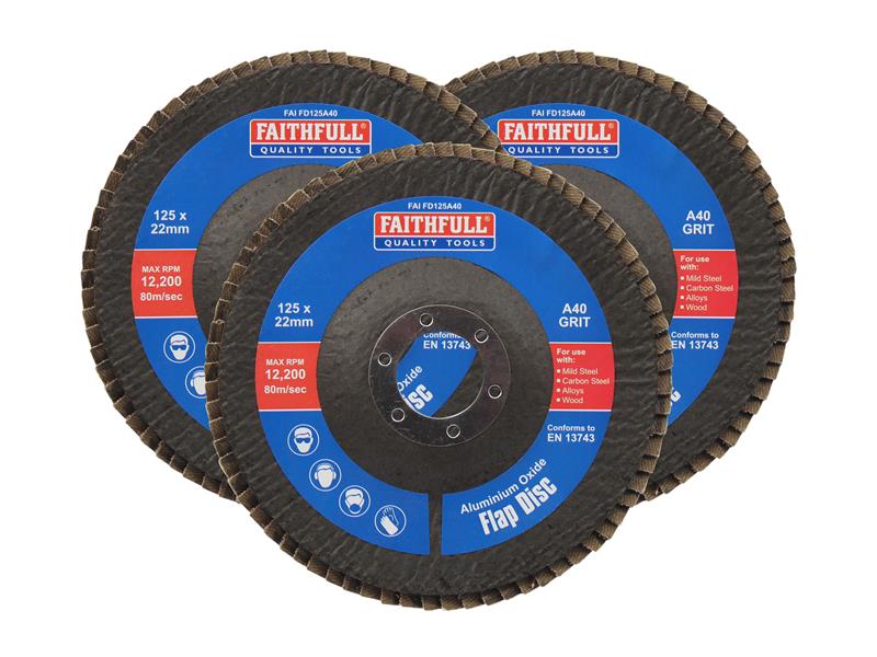Aluminium Oxide Flap Disc 125 x 22mm 40 Grit (3 Pack)