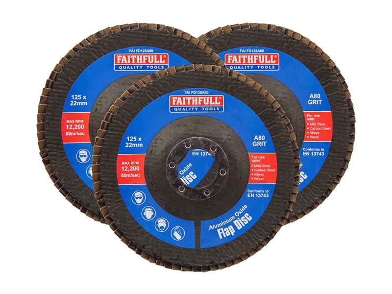 Aluminium Oxide Flap Disc 125 x 22mm 80 Grit (3 Pack)