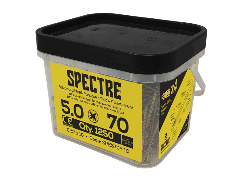 Spectre(TM) PZ Compatible Wood Screw CSK ZYP 5.0 x 70mm Mega Tub 1250