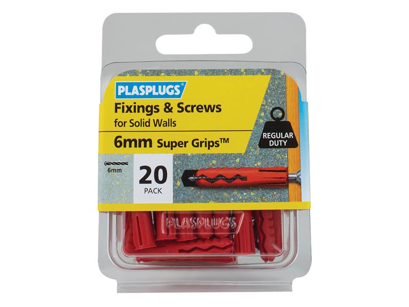 Solid Wall Super Grips(TM) Fixings Red & Screws Pack of 20