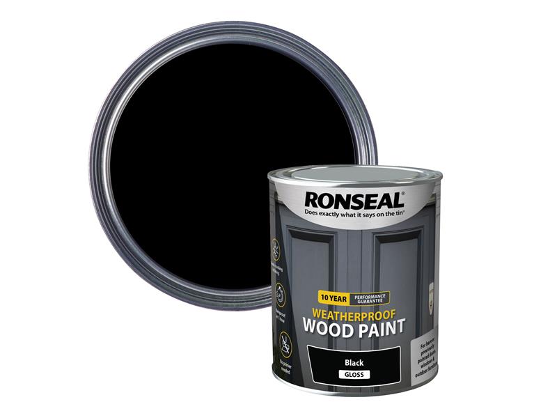 10 Year Weatherproof Wood Paint Black Gloss 750ml