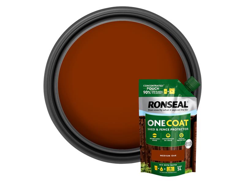 One Coat Shed & Fence Refill Pouch Medium Oak 950ml