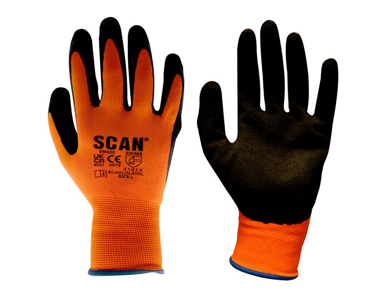 Hi-Vis Orange Foam Latex Coated Gloves - L (Size 9)