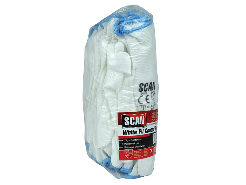 White PU Coated Gloves - L (Size 9) (Pack 12)