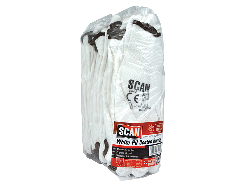 White PU Coated Gloves - XL (Size 10) (Pack 12)