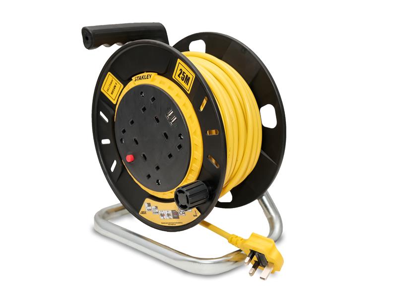 Open Drum Cable Reel 240V 13A 4-Socket + 2 USB 25m