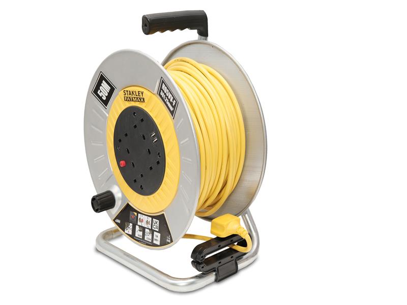 Open Metal Drum Cable Reel 240V 13A 4-Socket + 2 USB 50m