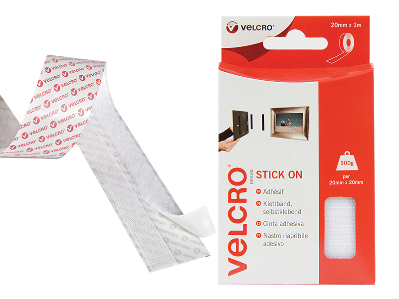 VELCRO(R) Brand Stick On Tape 20mm x 1m White