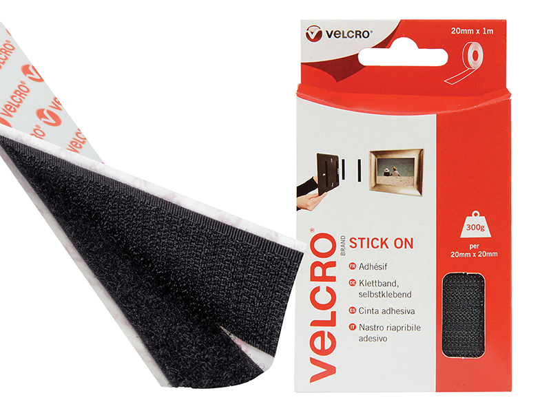 VELCRO(R) Brand Stick On Tape 20mm x 1m Black