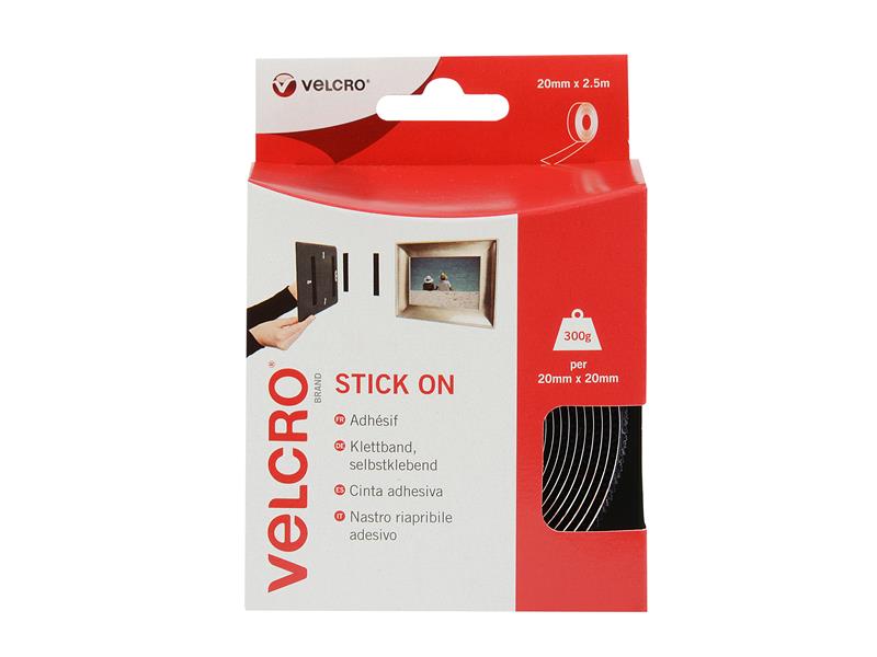 VELCRO(R) Brand Stick On Tape 20mm x 2.5m Black