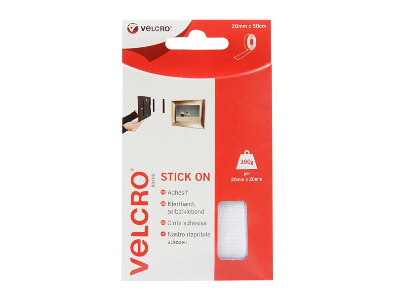 VELCRO(R) Brand Stick On Tape 20mm x 50cm White
