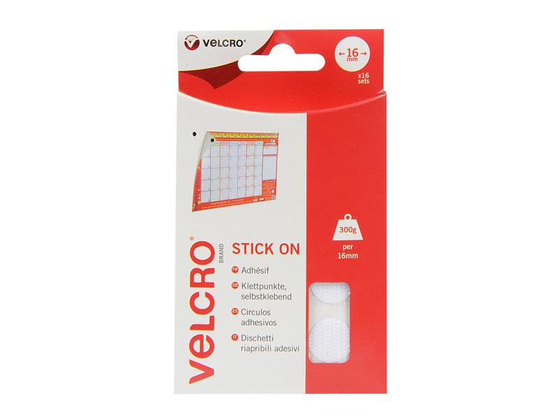 VELCRO(R) Brand Stick On Coins 16mm x 16 Sets White
