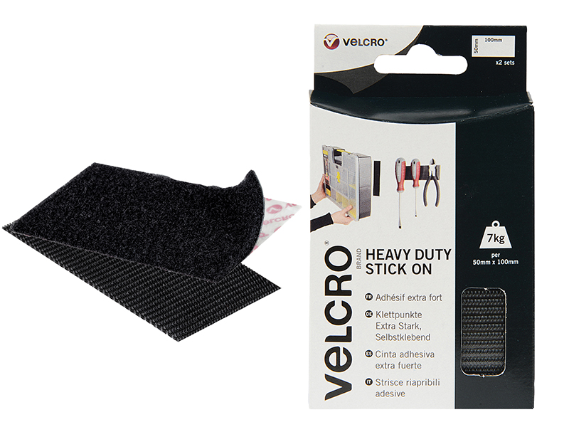 VELCRO(R) Brand Heavy-Duty Stick On Strips (2) 50 x 100mm Black