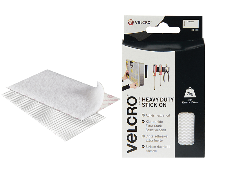 VELCRO(R) Brand Heavy-Duty Stick On Strips (2) 50 x100mm White