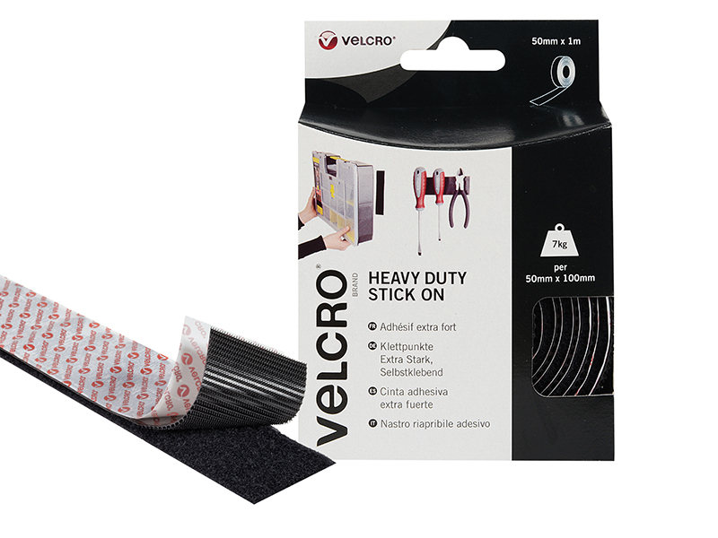 VELCRO(R) Brand Heavy-Duty Stick On Tape 50mm x 1m Black