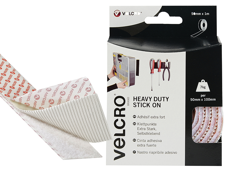 VELCRO(R) Brand Heavy-Duty Stick On Tape 50mm x 1m White