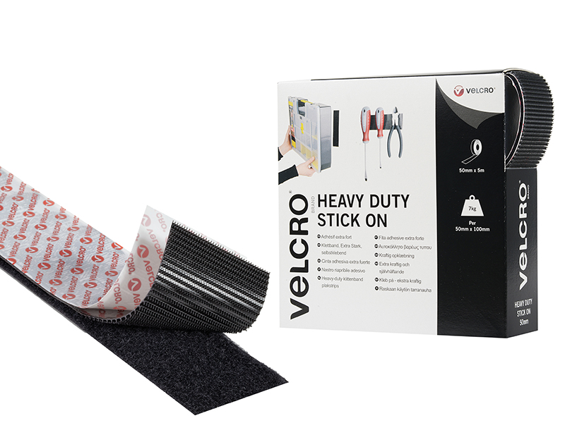 VELCRO(R) Brand Heavy-Duty Stick On Tape 50mm x 5m Black