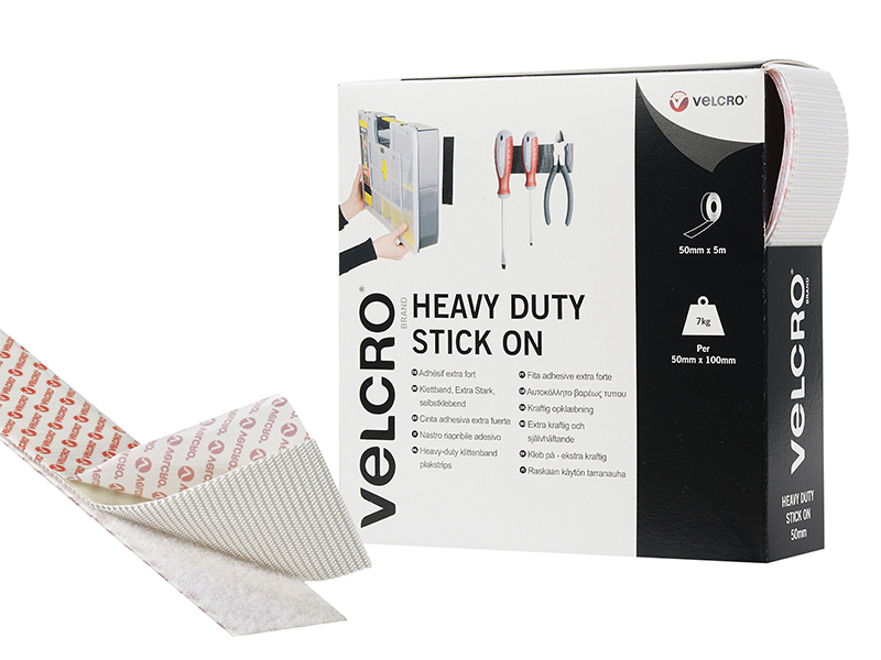 VELCRO(R) Brand Heavy-Duty Stick On Tape 50mm x 5m White
