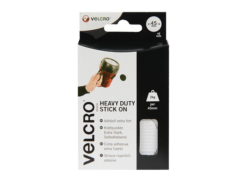 VELCRO(R) Brand Stick On Coins 45mm x 6 Sets White