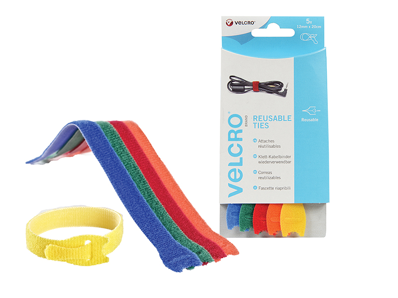 VELCRO(R) Brand ONE-WRAP(R) Reusable Ties (5) 12mm x 20cm Multi-Colour