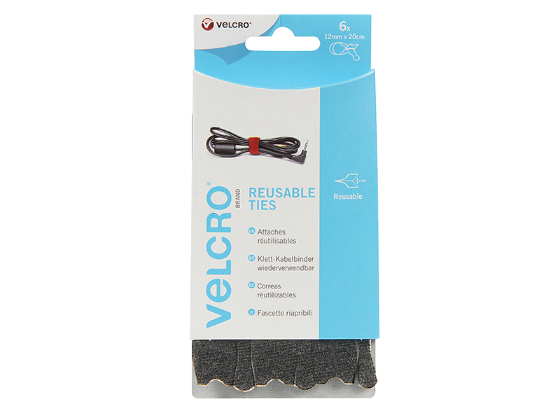 VELCRO(R) Brand ONE-WRAP(R) Reusable Ties (6) 12mm x 20cm Black
