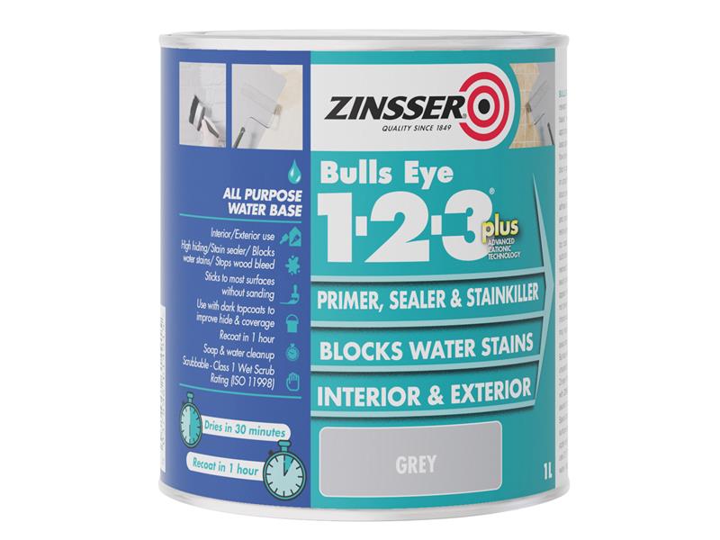 Bulls Eye(R) 1-2-3 Plus Primer, Sealer & Stain Killer Grey 1 litre