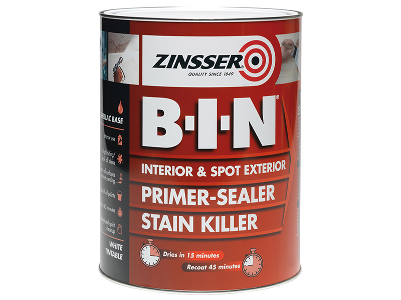 B.I.N(R) Primer, Sealer & Stain Killer Paint White 1 litre