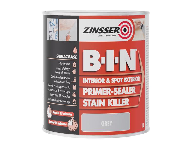 B.I.N(R) Primer, Sealer & Stain Killer Paint Grey 1 litre